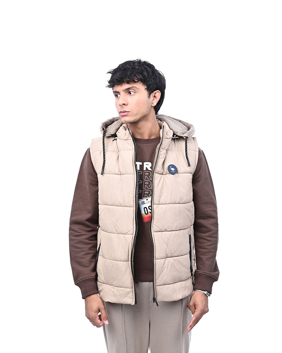 Camel Sleeveless Puffer Jacket