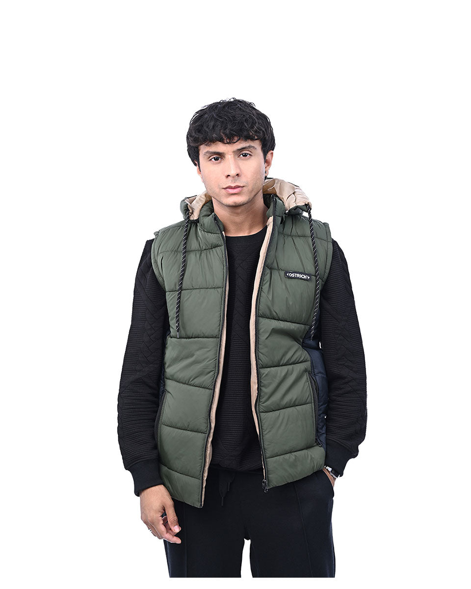 Dark Green Sleeveless Puffer Jacket