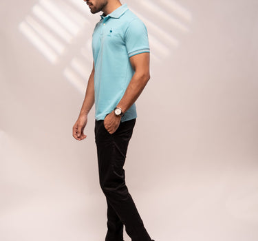 Sky Blue Jhony Collar T-Shirt