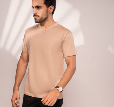 Basic V-Neck T-Shirt (Beige)