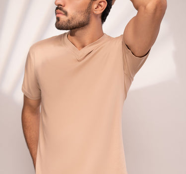 Basic V-Neck T-Shirt (Beige)