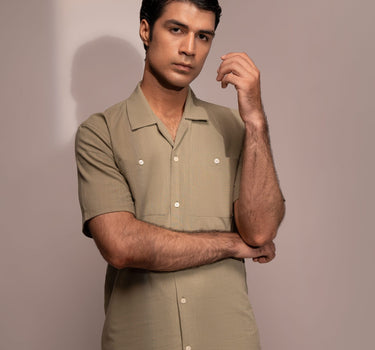 Slub Cuban Shirt (Sage)