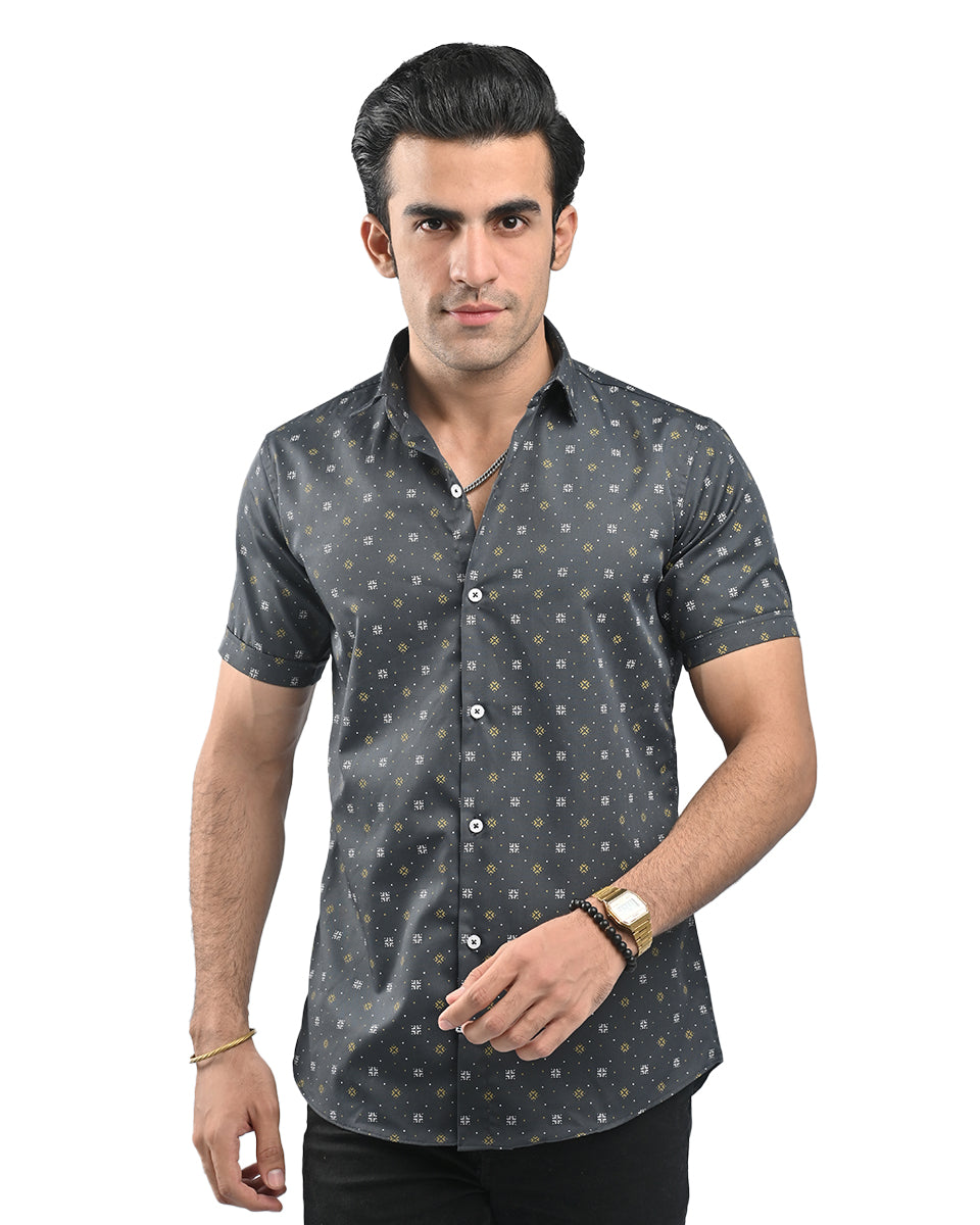 ⁠Black Pattern Casual Shirt