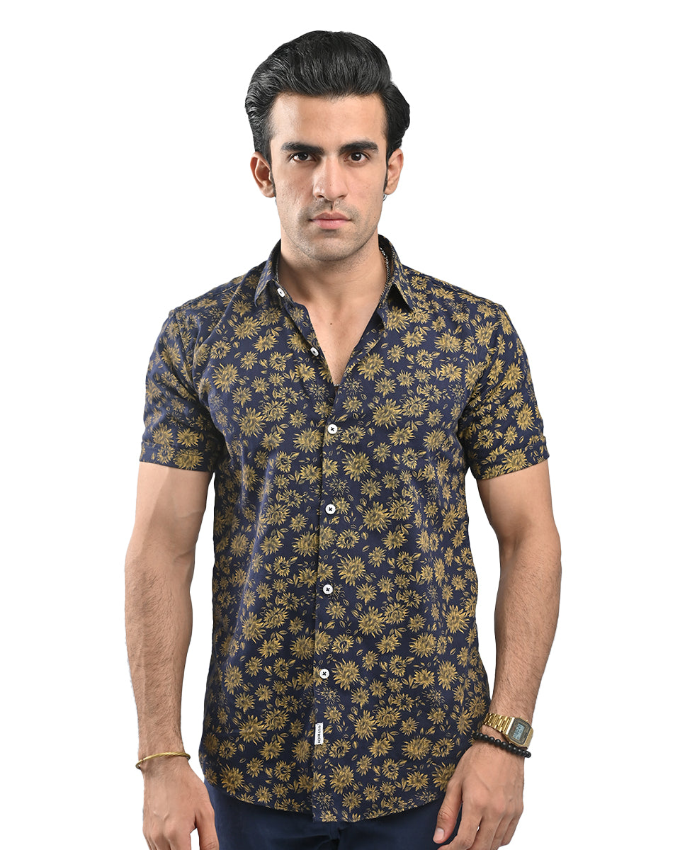 Blue&Golden Floral Casual Shirt