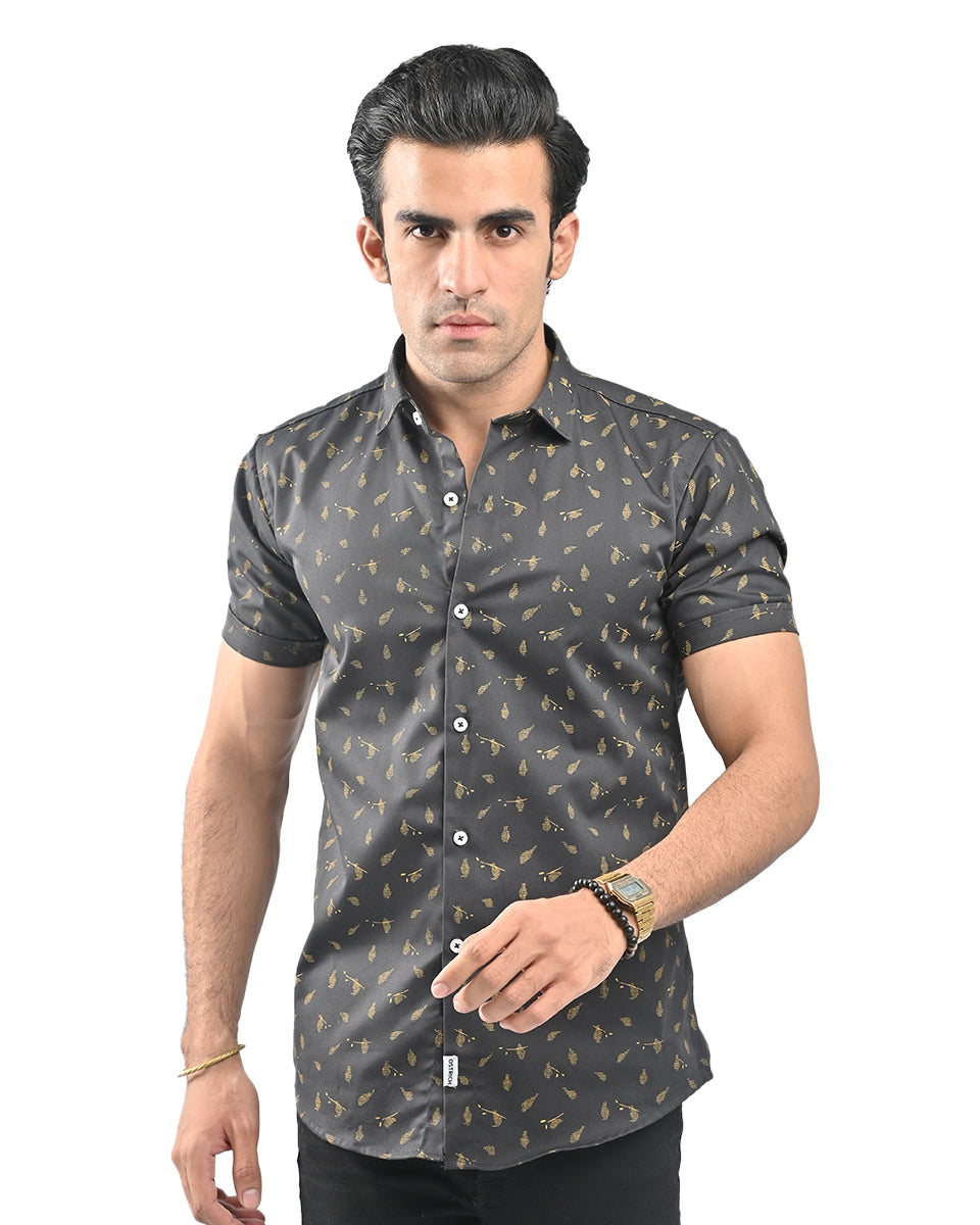 ⁠Black Floral Casual Shirt