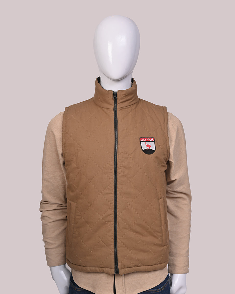 Brown Twill  Sleeveless Puffer Jacket