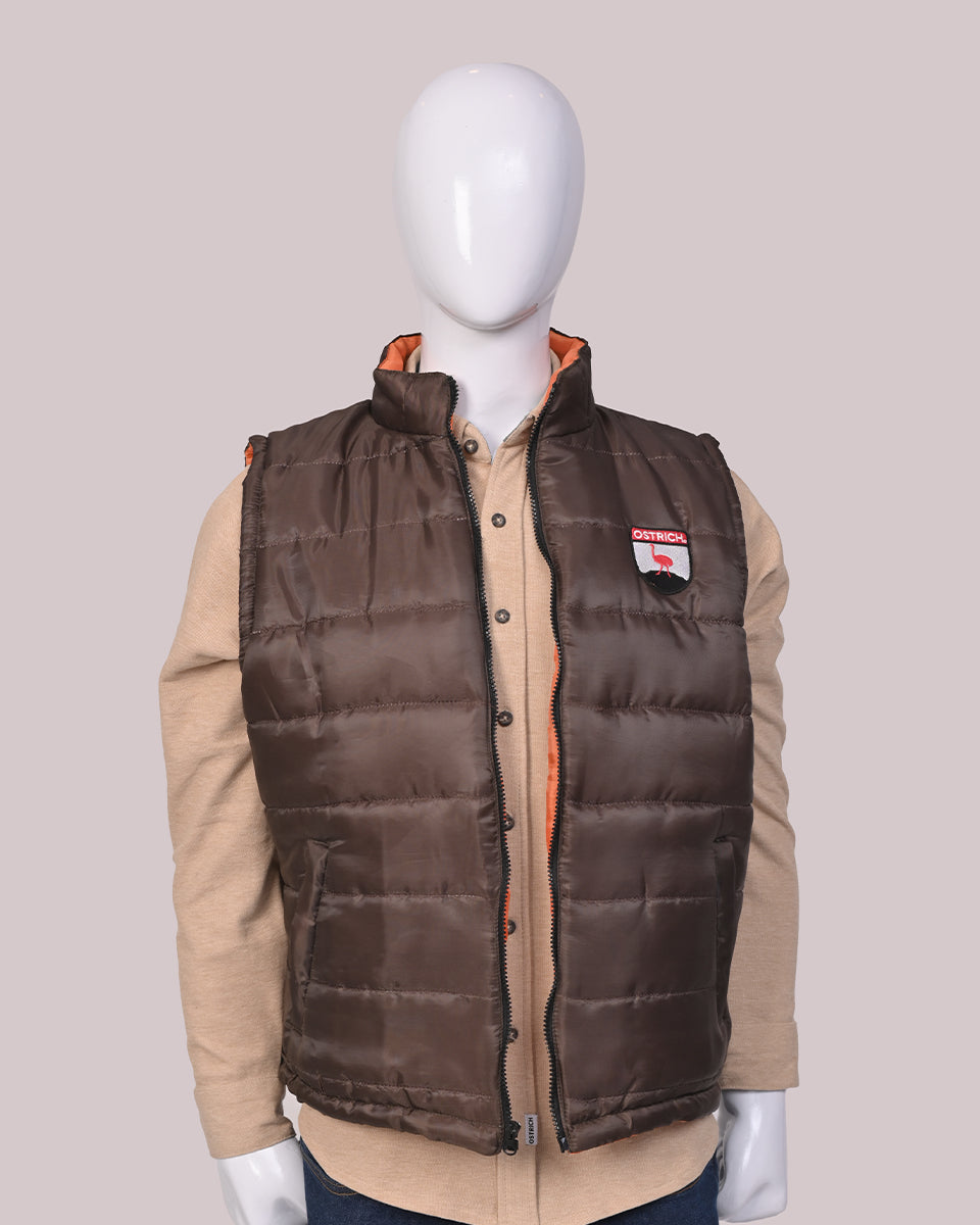 Dark Brown Sleeveless Puffer Jacket